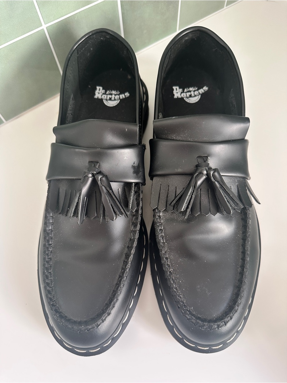 Dr. Martens Adrian Black Leather Tassel Loafers for Men - White Stitch - Picture 6 of 7